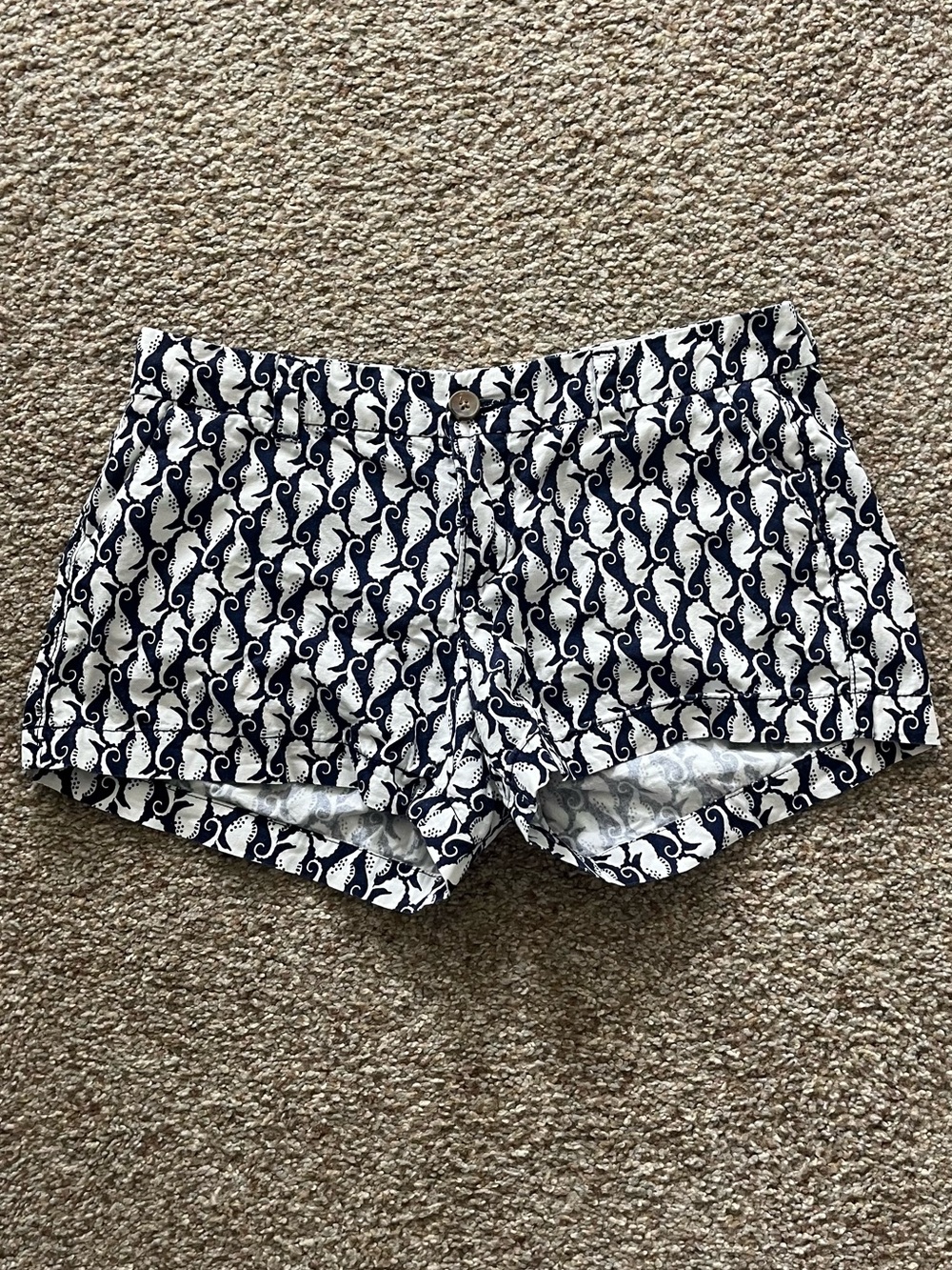 Low Waisted Navy and White Seahorse Print Women’s Shorts
